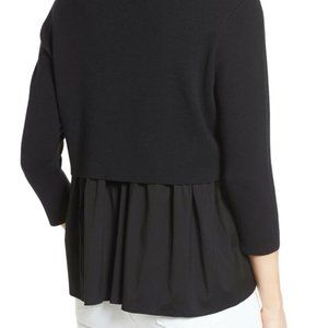 Halogen Poplin Back Sweater Sz M Black 3/4 Sleeve